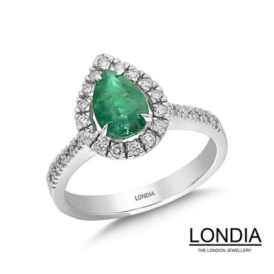 1.13 ct Pear Cut Emerald and 0.34 ct Diamond Engagement Ring / 1115117 - 2