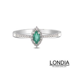 0.14 ct Emerald and 0.11 ct Diamond Engagement Rings - 