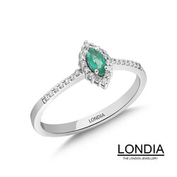 0.14 ct Marquise Cut Emerald and 0.11 ct Diamond Engagement Ring / 1118841 - 2