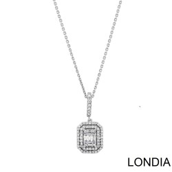 0.30 ct Diamond Baguette Necklace / Emerald and Round Cut Diamond Necklace / 1118997 - 