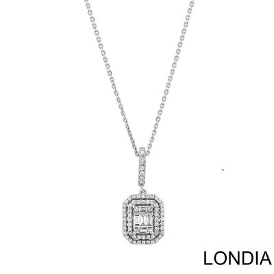 0.30 ct Diamond Baguette Necklace / Emerald and Round Cut Diamond Necklace / 1118997 - 1