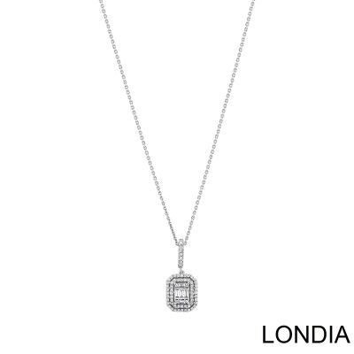 0.30 ct Diamond Baguette Necklace / Emerald and Round Cut Diamond Necklace / 1118997 - 2