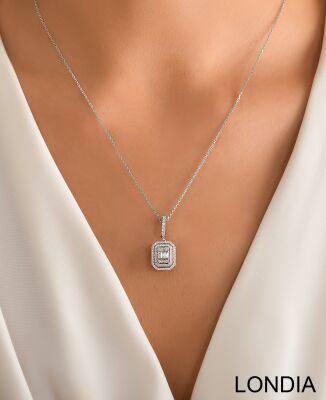 0.30 ct Diamond Baguette Necklace / Emerald and Round Cut Diamond Necklace / 1118997 - 3