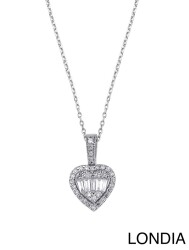 Diamant Herz Halskette / (0.30 karat ) Design Rund und Baguette Diamant / Herz-Halskette / Einzigartige Halskette / 1139411 - 