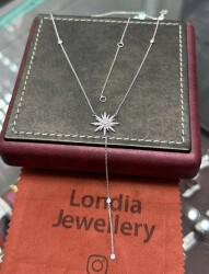 0.34 ct Diamond Sun Necklace / Design Dangling Pendant in Gold Diamond / Unique Necklace / 1134584 - 3