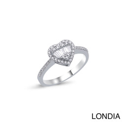 0.30 ct Londia Natural Diamond Heart Ring / Unique Baguette and Round Cut Diamond Ring / 1139410 - 5