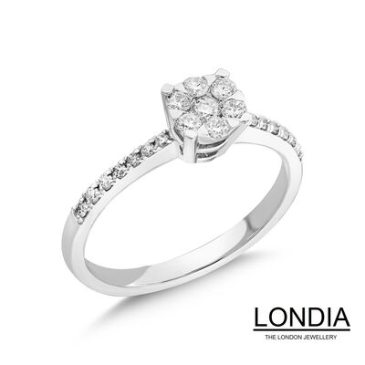 0.37 ct Londia Cluster Engagement Ring / F Rare White Diamond Ring / 1112182 - 2