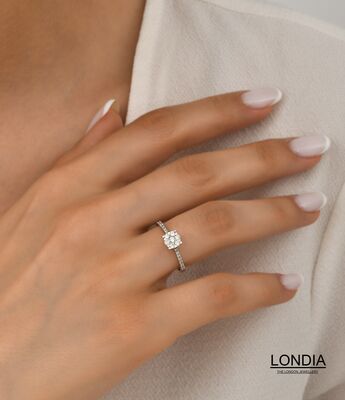 0.37 ct Londia Cluster Engagement Ring / F Rare White Diamond Ring / 1112182 - 3