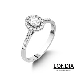 0.40 ct Londia Natural Oval Cut Diamond Halo Engagement Ring / 1114966 - 2