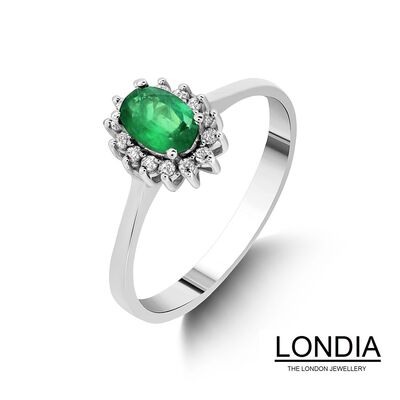 0.45 ct Oval Cut Emerald and 0.11 ct Diamond Engagement Ring / 1113508 - 2