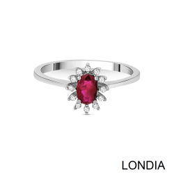 0.50 ct Oval Cut Ruby and 0.07 ct Diamond Engagement Ring / 1119048 - 2