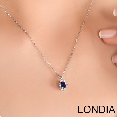 0.50 ct Oval Cut Sapphire and 0.09 ct Diamond Necklace 1117521 - 1