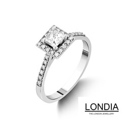 0.50 Karat Londia Natürlicher Diamant Halo Verlobungsring / F GIA Zertifiziert / 1119557 - 2