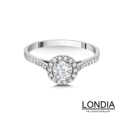 0.50 Karat Londia Natürlicher Diamant Halo Verlobungsring / F GIA Zertifiziert / 1119961 - 1