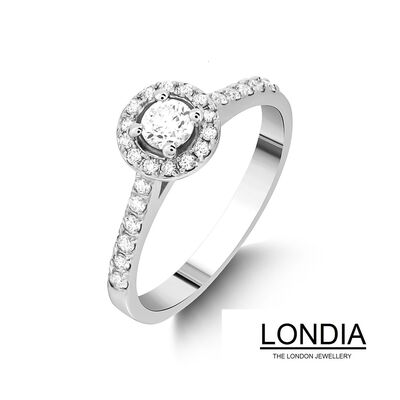 0.50 Karat Londia Natürlicher Diamant Halo Verlobungsring / F GIA Zertifiziert / 1119961 - 2
