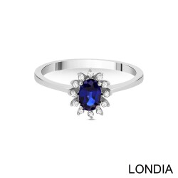 0.50 ct Oval Cut Sapphire and 0.08 ct Diamond Engagement Ring / 1124024 - 2