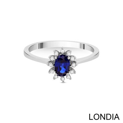 0.50 ct Oval Cut Sapphire and 0.08 ct Diamond Engagement Ring / 1124024 - 2