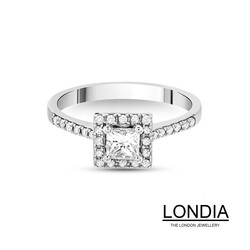 0.52 ct Princess and Halo Diamond Engagement Ring - 