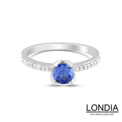 0.55 ct Sapphire and 0.15 ct Diamond Engagement Rings - 