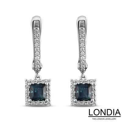 0.70 ct Princess Cut Natural Sapphire and 0.20 ct Diamond Earring / 1118837 - 3