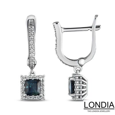 0.70 ct Princess Cut Natural Sapphire and 0.20 ct Diamond Earring / 1118837 - 1