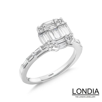 0.75 ct Natural Diamond Baguette Engagement Ring / 1124338 - 2