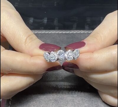 0.80 ct Londia Natural Diamond Design Pear Cut 5 Stone Wedding Ring /1138514 - 3