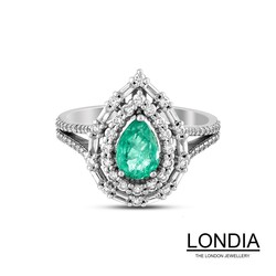 0.82 ct Emerald and 0.74 ct Diamond Engagement Rings - 