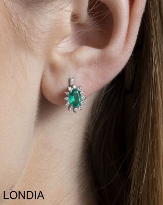 0.80 ct Oval Cut Natural Emerald and 0.20 ct Natural Diamond Earring / 1124014 - 1