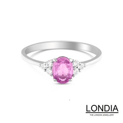 0.96 ct Oval Cut Pink Sapphire and 0.16 ct Diamond Engagement Ring / 1113194 - 
