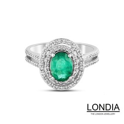 1.10 ct Oval Cut Emerald and 0.61 ct Diamond Engagement Ring / 1119813 - 