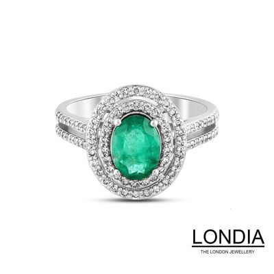 1.10 ct Oval Cut Emerald and 0.61 ct Diamond Engagement Ring / 1119813 - 1