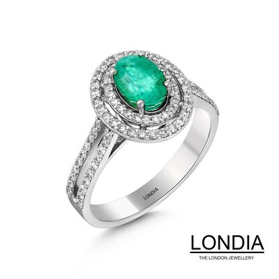 1.10 ct Oval Cut Emerald and 0.61 ct Diamond Engagement Ring / 1119813 - 2