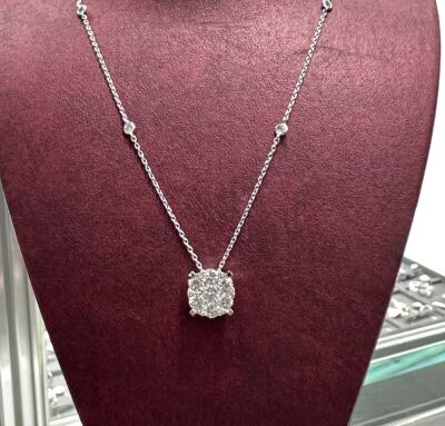 1.10 ct Londia Natural Diamond Magic Cluster Necklace / F Rare White / 1133718 - 1
