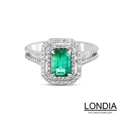 1.17 ct Emerald and 0.56 ct Diamond Engagement Rings - 