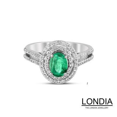 1.25 ct Oval Cut Emerald and 0.52 ct Diamond Engagement Ring / 1119815 - 1