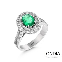 1.25 ct Oval Cut Emerald and 0.52 ct Diamond Engagement Ring / 1119815 - 2