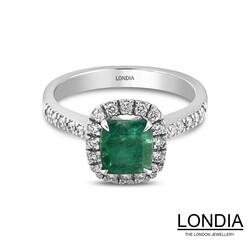 1.74 ct Emerald and 0.39 ct Diamond Engagement Rings - 