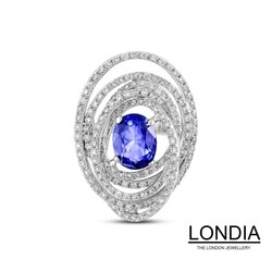 2.60 ct Sapphire and 1.23 ct Diamond Lines Fashion Ring - 