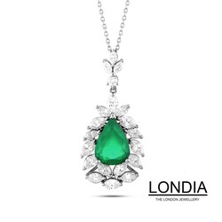 3.60 ct Londia Natural Tanzania Emerald and 2.50 ct Drop Cut Diamond Necklace / 1113739 - 2