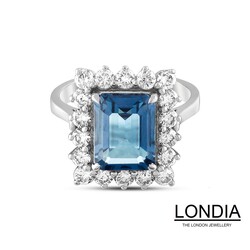 3.94 ct London Blue Topaz and 1.16 ct Diamond Engagement Ring / 1119666 - 