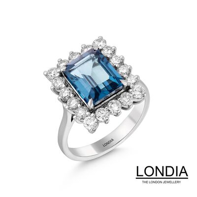 3.94 ct London Blue Topaz and 1.16 ct Diamond Engagement Ring / 1119666 - 2