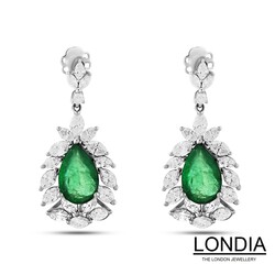 7.30 ct Pear Cut Emerald and 5.10 ct Diamond Earring / 1113740 - 