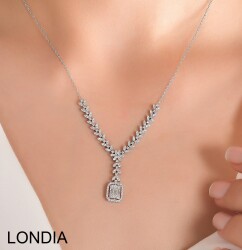 1.00 ct Baguette Diamond Necklace / 14K Gold Emerald and Round Cut Diamond Pendant / Design Baguette Necklace 1125406 - 