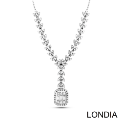 1.00 ct Baguette Diamond Necklace / 14K Gold Emerald and Round Cut Diamond Pendant / Design Baguette Necklace 1125406 - 2