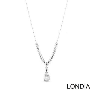1.00 ct Baguette Diamond Necklace / 14K Gold Emerald and Round Cut Diamond Pendant / Design Baguette Necklace 1125406 - 3