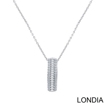 0.53 ct Baguette Diamond Necklace / 14K Gold Baguette and Round Cut Diamond Pendant / Design Baguette Necklace 1128985 - 1