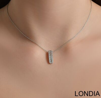 0.53 ct Baguette Diamond Necklace / 14K Gold Baguette and Round Cut Diamond Pendant / Design Baguette Necklace 1128985 - 3