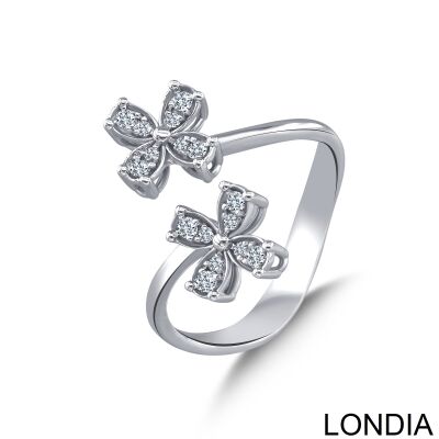 0.19 ct Clover Ring/ Unique Round Cut Diamond Ring / 18K Gold / Diamond Ring / For Woman Gift /Fashion Ring /1128618 - 1