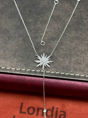  Diamant Sonnen Halskette (0.34 karat) Design Gold und Diamant Kette, baumelnde Halskette / 1134584 - 1